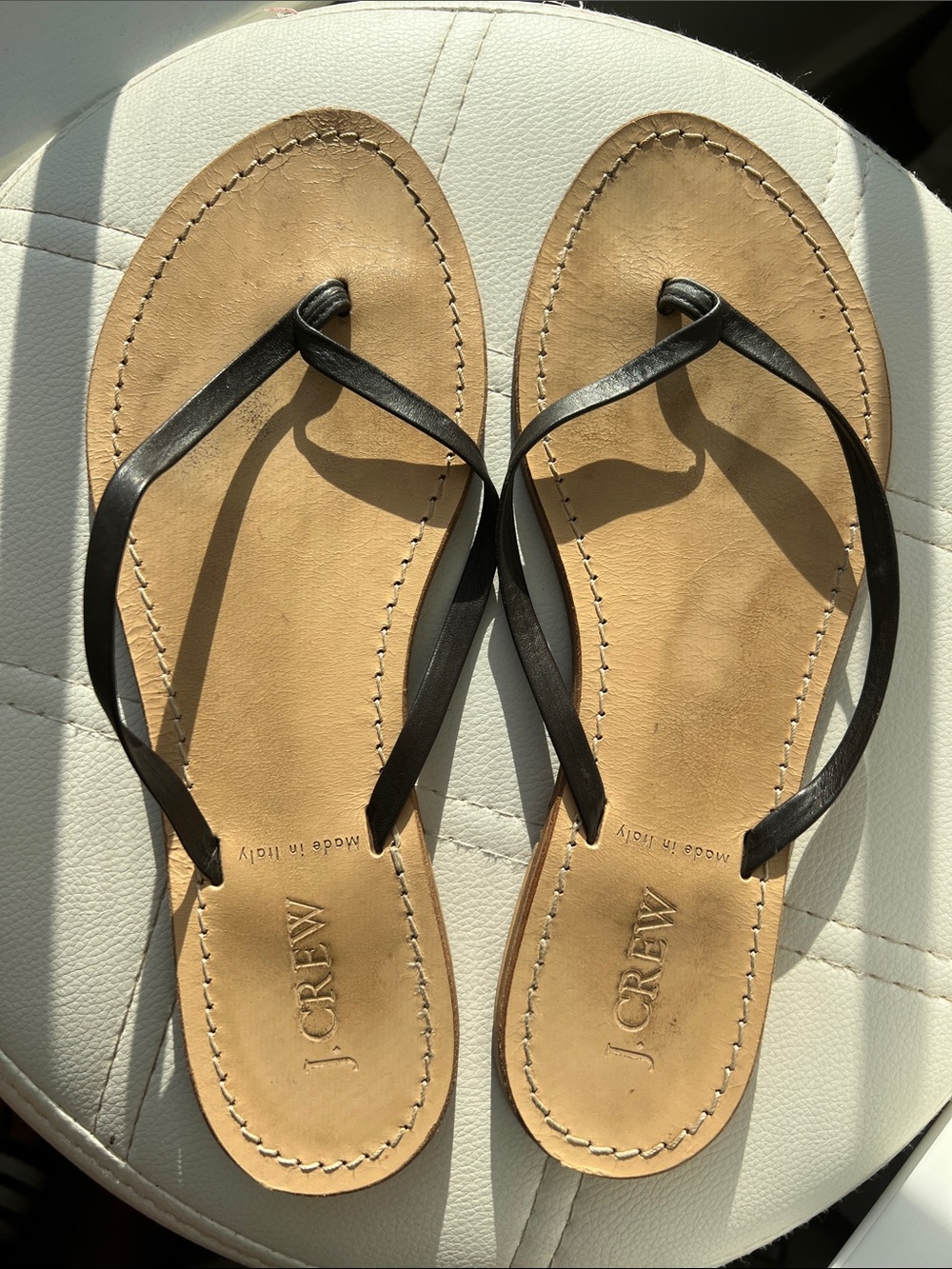 J. Crew Dark Brown Leather Thong Sandals with Tan Footbed